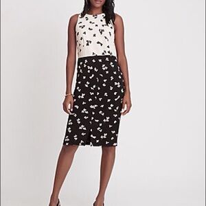 NWT Ann Taylor Size 14 Black Floral Colorblock Knee Length Sheath Dress